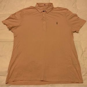 All Saints Womens Pink Cotton Inside Out Collar Grail Polo Shirt Size X-Large XL